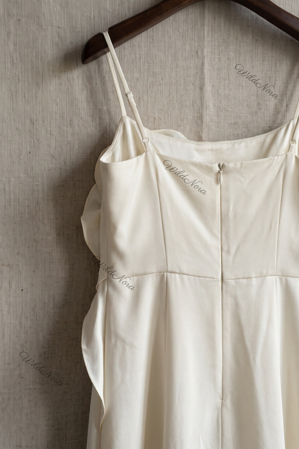 Cream Satin A-Line Slip Dress with 3D Rose Detail cream, off-white satin dress - product view 6