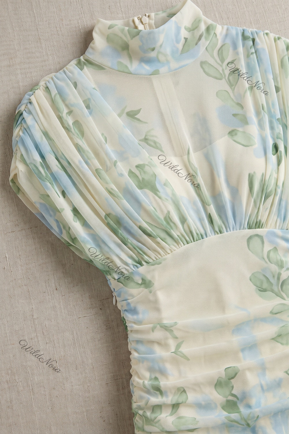 Cream Watercolor Floral Drop-Waist Maxi Dress Cream, Off-white Sheer mesh Maxi dress - product view 6