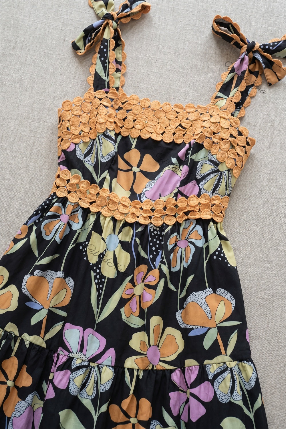 Black Abstract Floral Tiered A-Line Maxi Dress black woven cotton blend maxi dress - product view 6