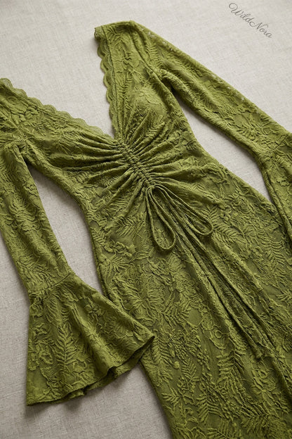 Olive Green Lace Mermaid Gown olive green lace gown - product view 6