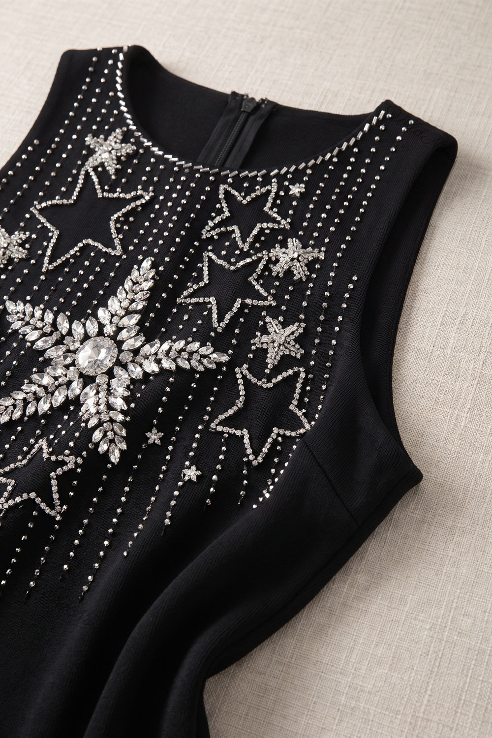 Black Heavy Knit Sheath Dress with Rhinestone Star Embellishment black heavy knit dress - product view 6