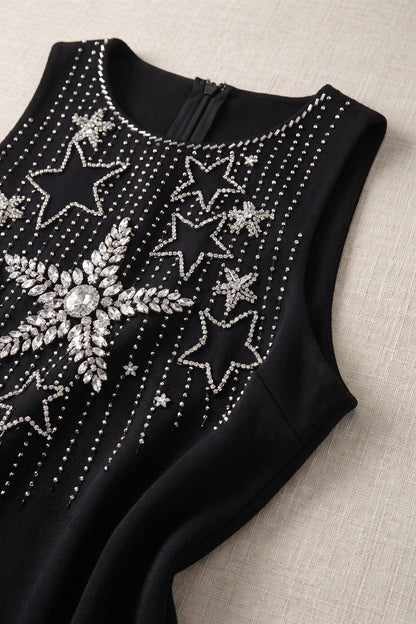 Black Heavy Knit Sheath Dress with Rhinestone Star Embellishment black heavy knit dress - product view 6