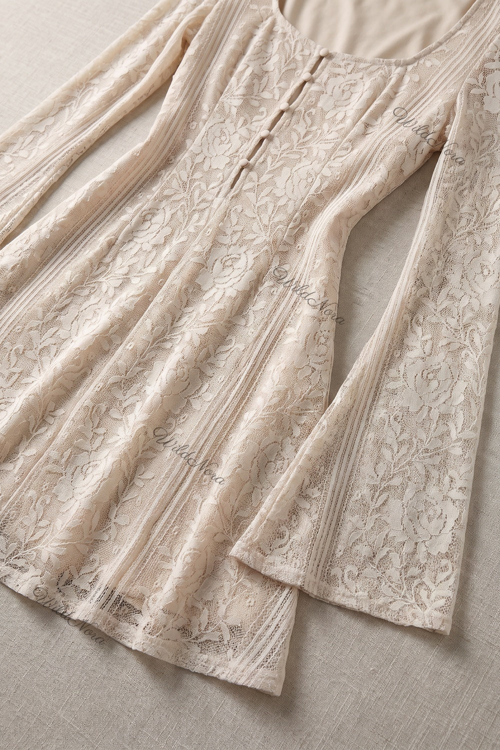 Beige Floral Lace Overlay Fit-and-Flare Mini Dress beige, cream floral lace overlay mini dress - product view 4