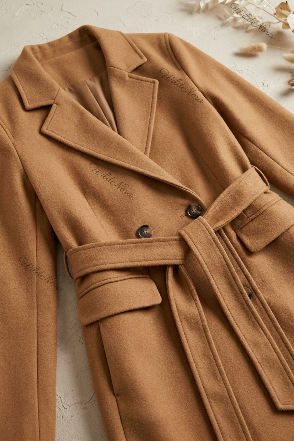 Camel Wool-Blend Felt Tailored A-Line Coat camel, tan wool-blend felt coat - product view 6