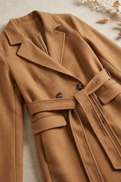 Camel Wool-Blend Felt Tailored A-Line Coat camel, tan wool-blend felt coat - product view 6