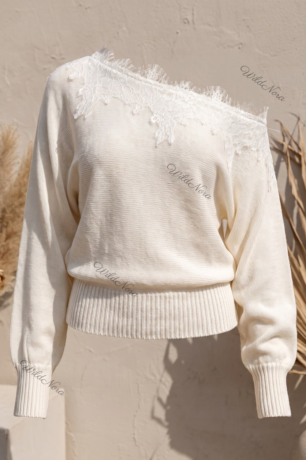 Cream Fine-Gauge Knit Slouchy Blouson Sweater cream, off-white fine-gauge knit sweater - product view 5