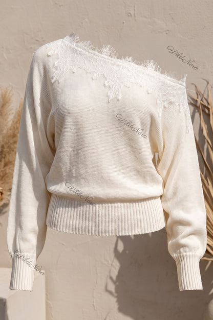 Cream Fine-Gauge Knit Slouchy Blouson Sweater cream, off-white fine-gauge knit sweater - product view 5