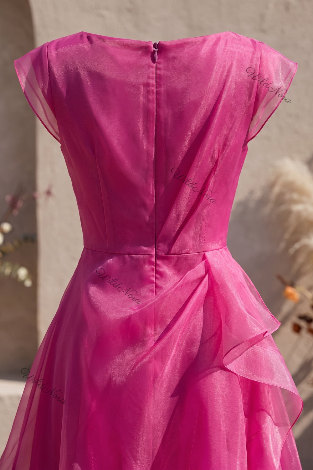 Magenta Organza A-Line Fit-and-Flare Midi Dress magenta organza dress - product view 6