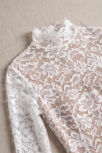 White Floral Lace Trumpet Midi Dress white floral lace dress - product view 7