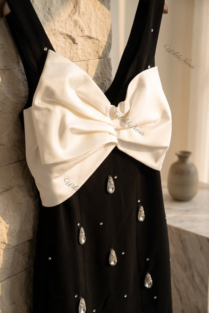 Black Crepe Sheath Dress with Satin Bow black crepe dress - product view 7