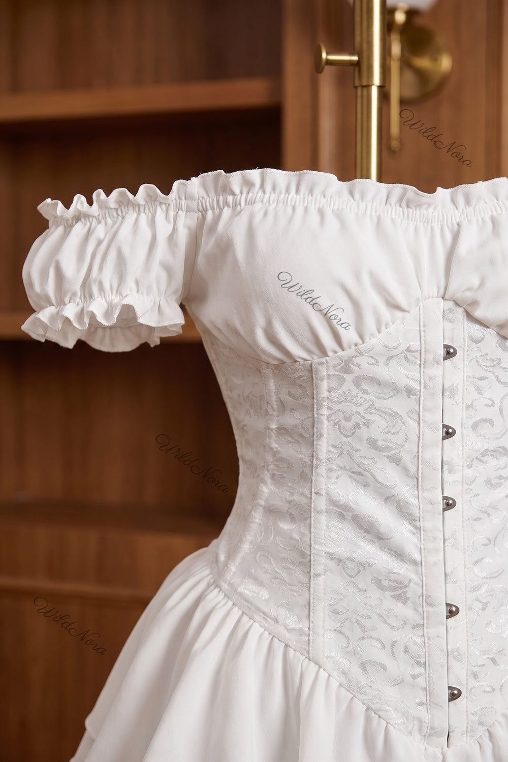 White Tonal Floral Jacquard Fit-and-Flare Corset Mini Dress white tonal floral jacquard corset mini dress - product view 7