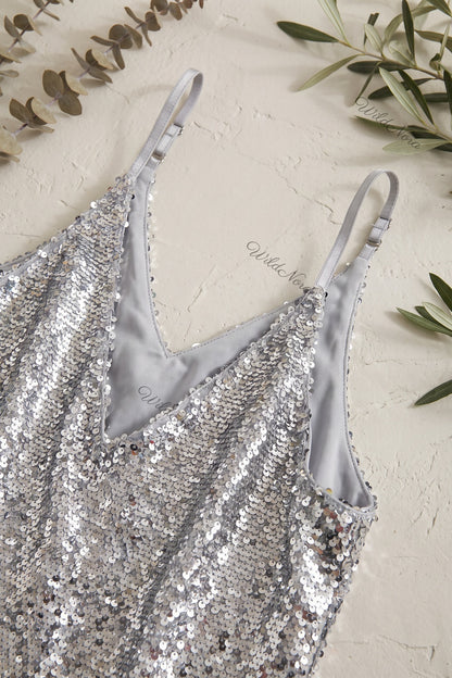 Silver Sequined Mesh Camisole Crop Top silver sequined mesh crop top - product view 7