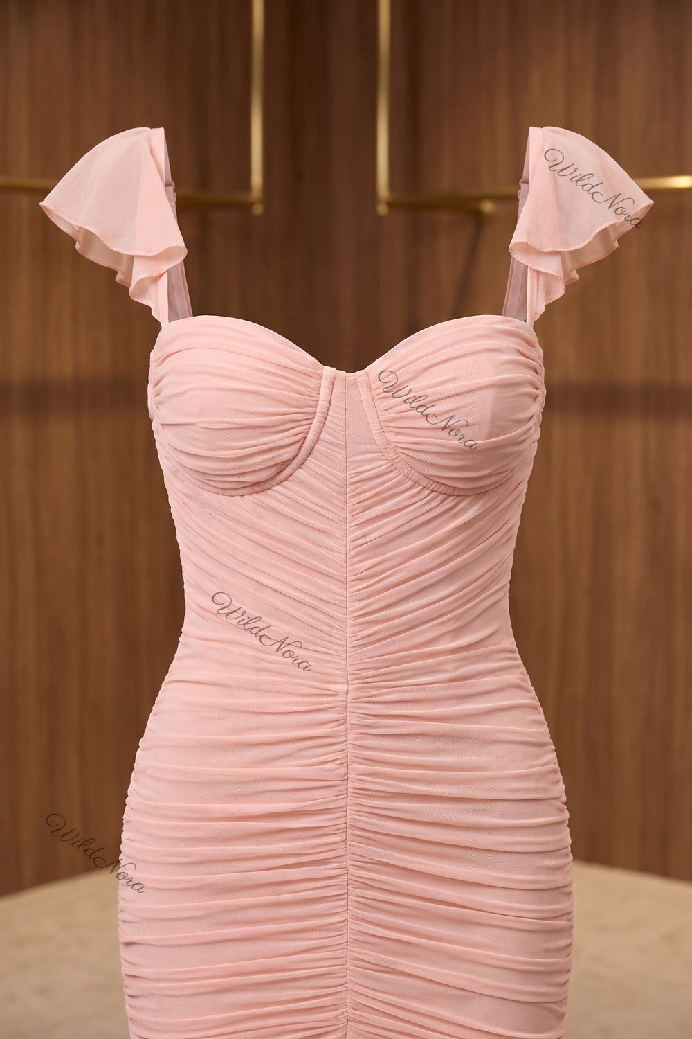 Blush Pink Mesh Mermaid Gown blush pink mesh gown - product view 7