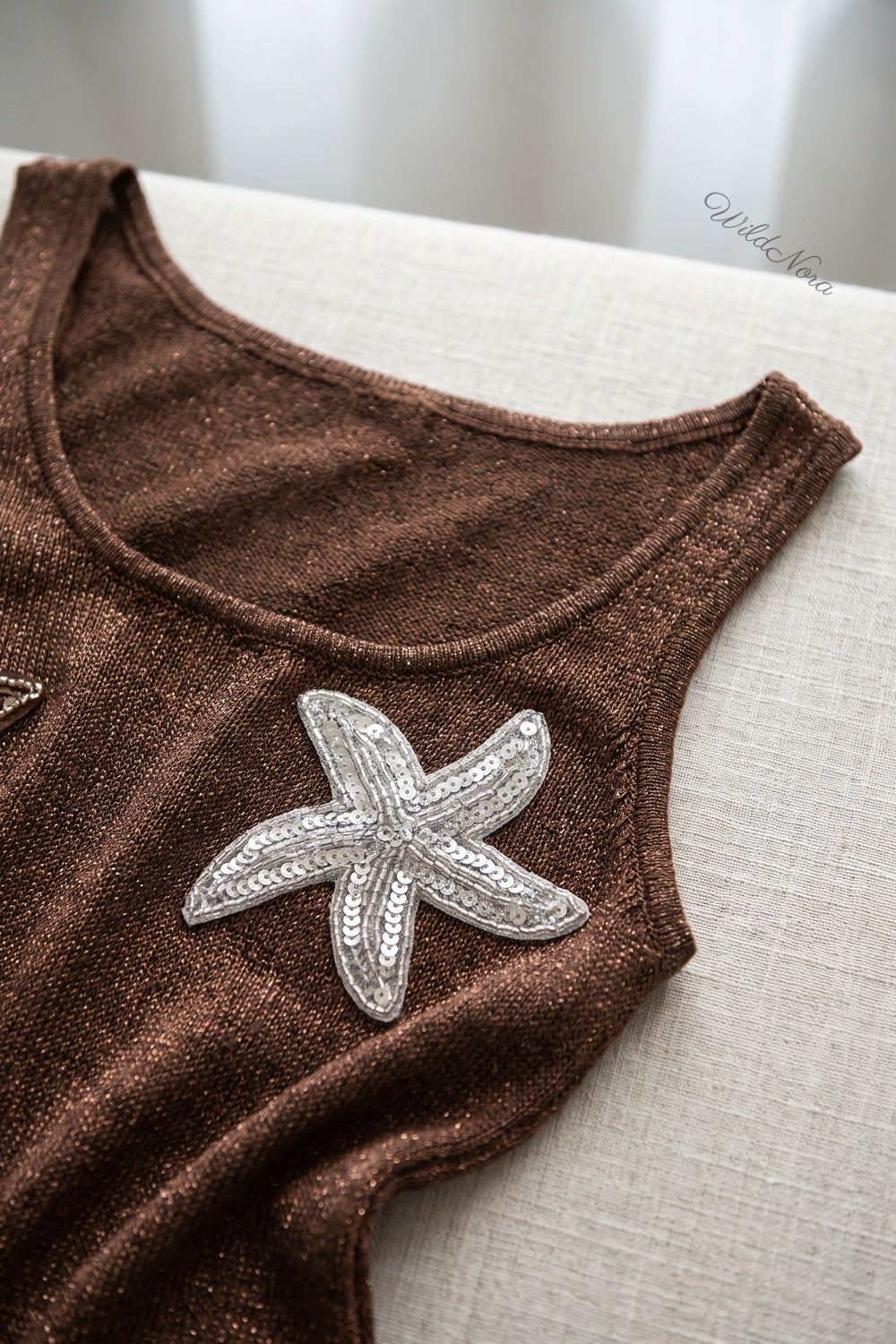 Chocolate Brown Fine Metallic Knit Fitted, Elongated Tunic Tank Top chocolate brown fine metallic knit tunic tank top - product view 7