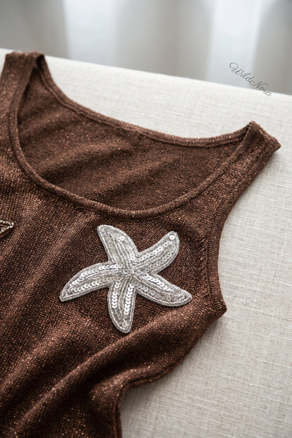 Chocolate Brown Fine Metallic Knit Fitted, Elongated Tunic Tank Top chocolate brown fine metallic knit tunic tank top - product view 7