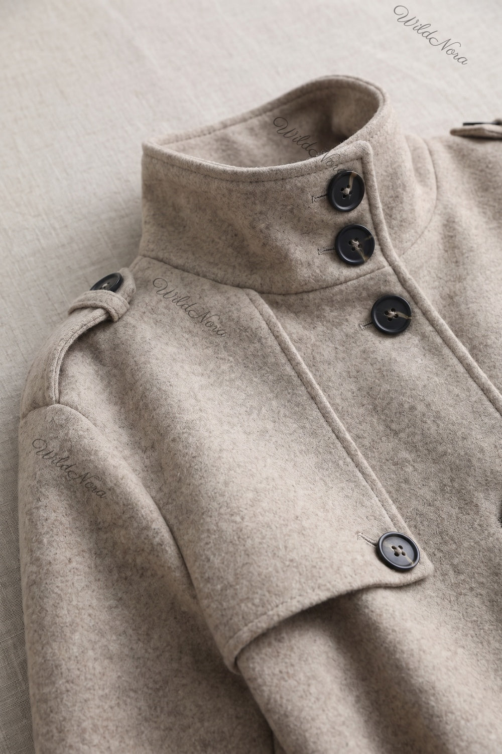 Oatmeal Beige Wool-Blend A-Line Short Belted Jacket oatmeal beige wool-blend short belted jacket - product view 7