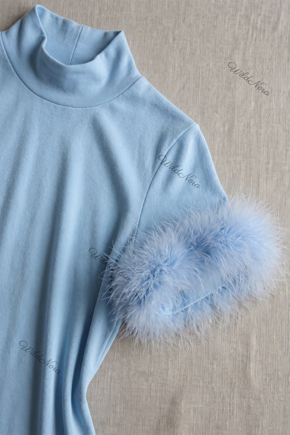 Light Blue Fine-Knit A-Line Mini Dress light blue fine knit dress - product view 7