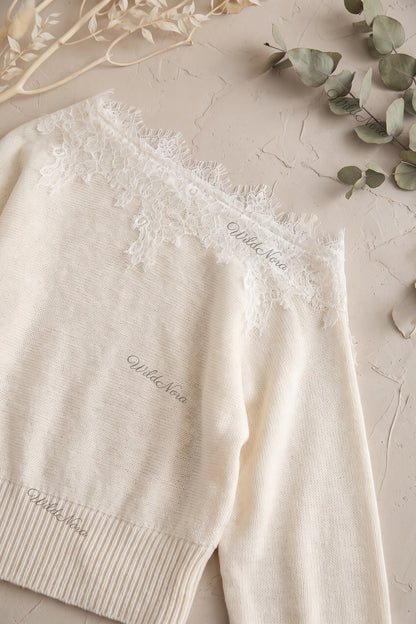 Cream Fine-Gauge Knit Slouchy Blouson Sweater cream, off-white fine-gauge knit sweater - product view 6