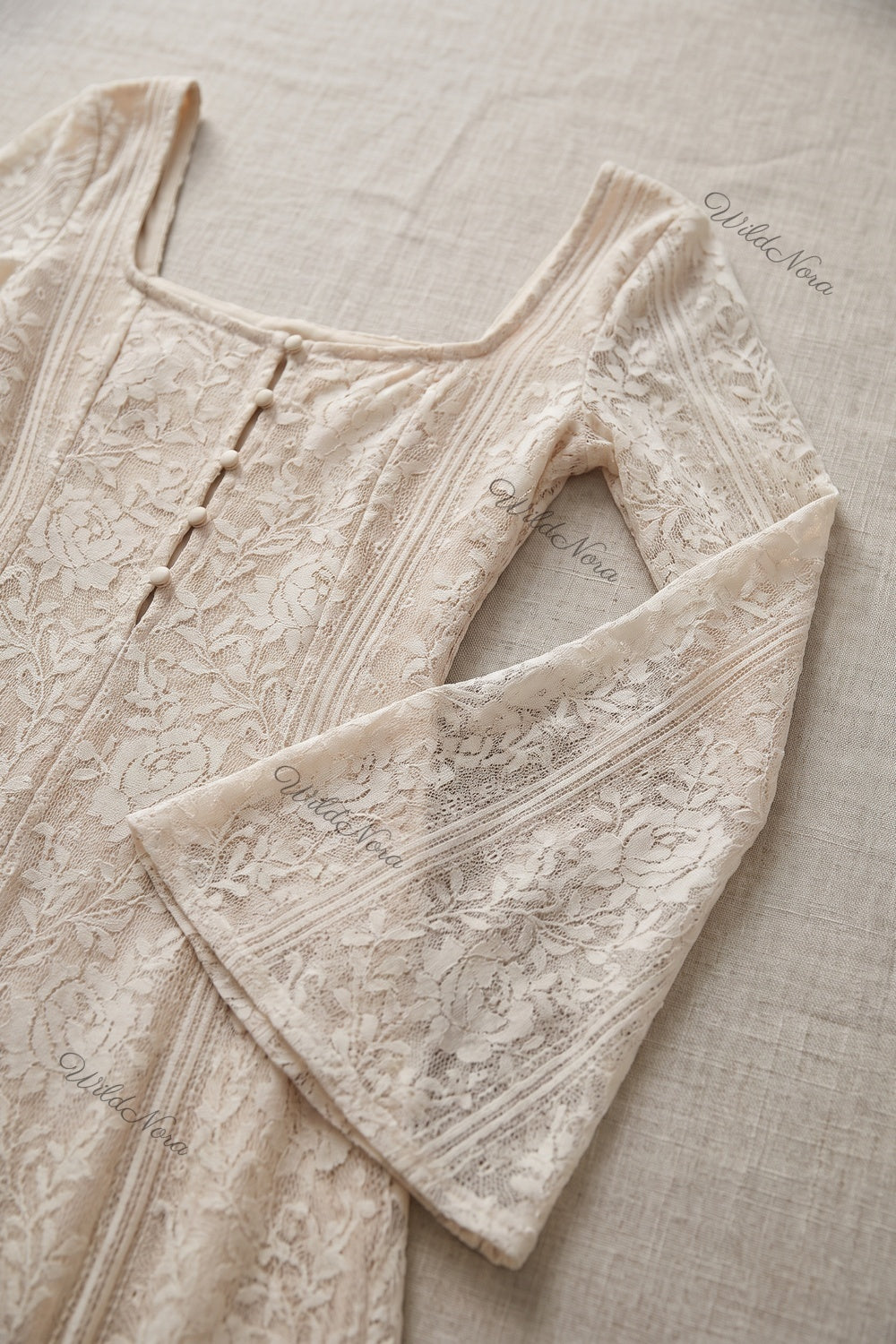 Beige Floral Lace Overlay Fit-and-Flare Mini Dress beige, cream floral lace overlay mini dress - product view 5