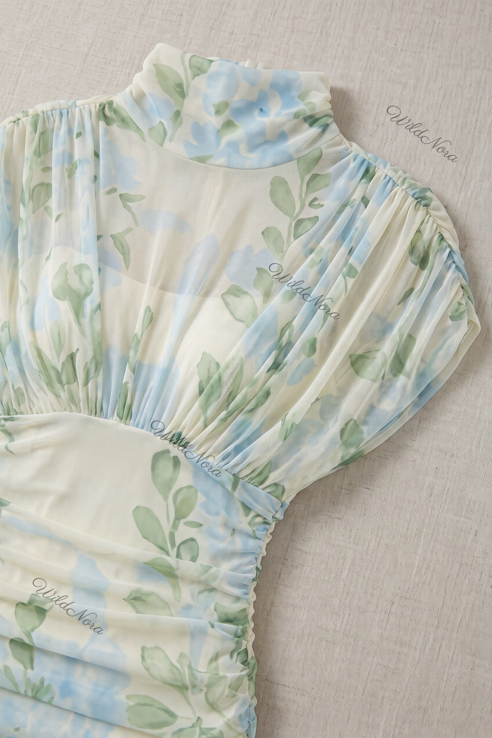 Cream Watercolor Floral Drop-Waist Maxi Dress Cream, Off-white Sheer mesh Maxi dress - product view 7