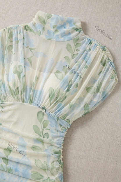 Cream Watercolor Floral Drop-Waist Maxi Dress Cream, Off-white Sheer mesh Maxi dress - product view 7