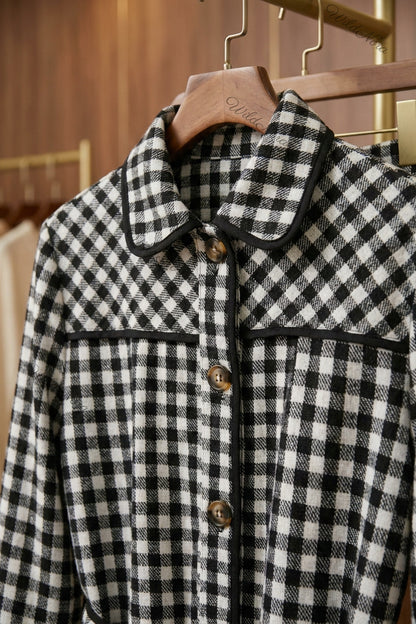 Black & White Gingham Belted Jacket black, white woven wool-blend or flannel belted jacket - product view 7
