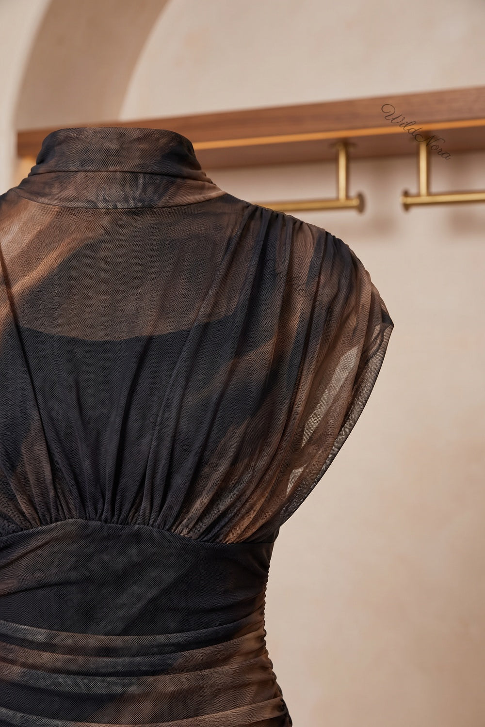 Black Brown Marble Print Mermaid Maxi Dress Black, Dark Brown Sheer mesh Maxi dress - product view 7