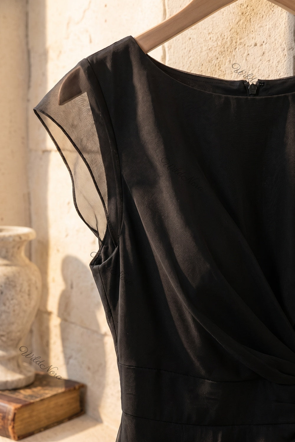 Black Sheer Organza Tiered Fit-and-Flare Midi Dress black sheer organza or chiffon midi dress - product view 7