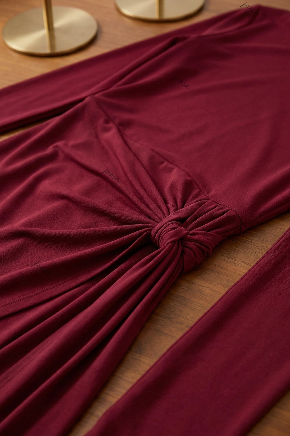 Wine Red Jersey Wrap Maxi Dress with Knot Detail wine red jersey knit dress - product view 7