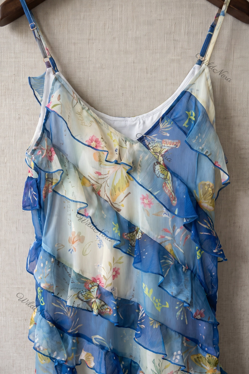 Blue Chiffon Asymmetrical A-Line Maxi Dress blue, cream chiffon dress - product view 7