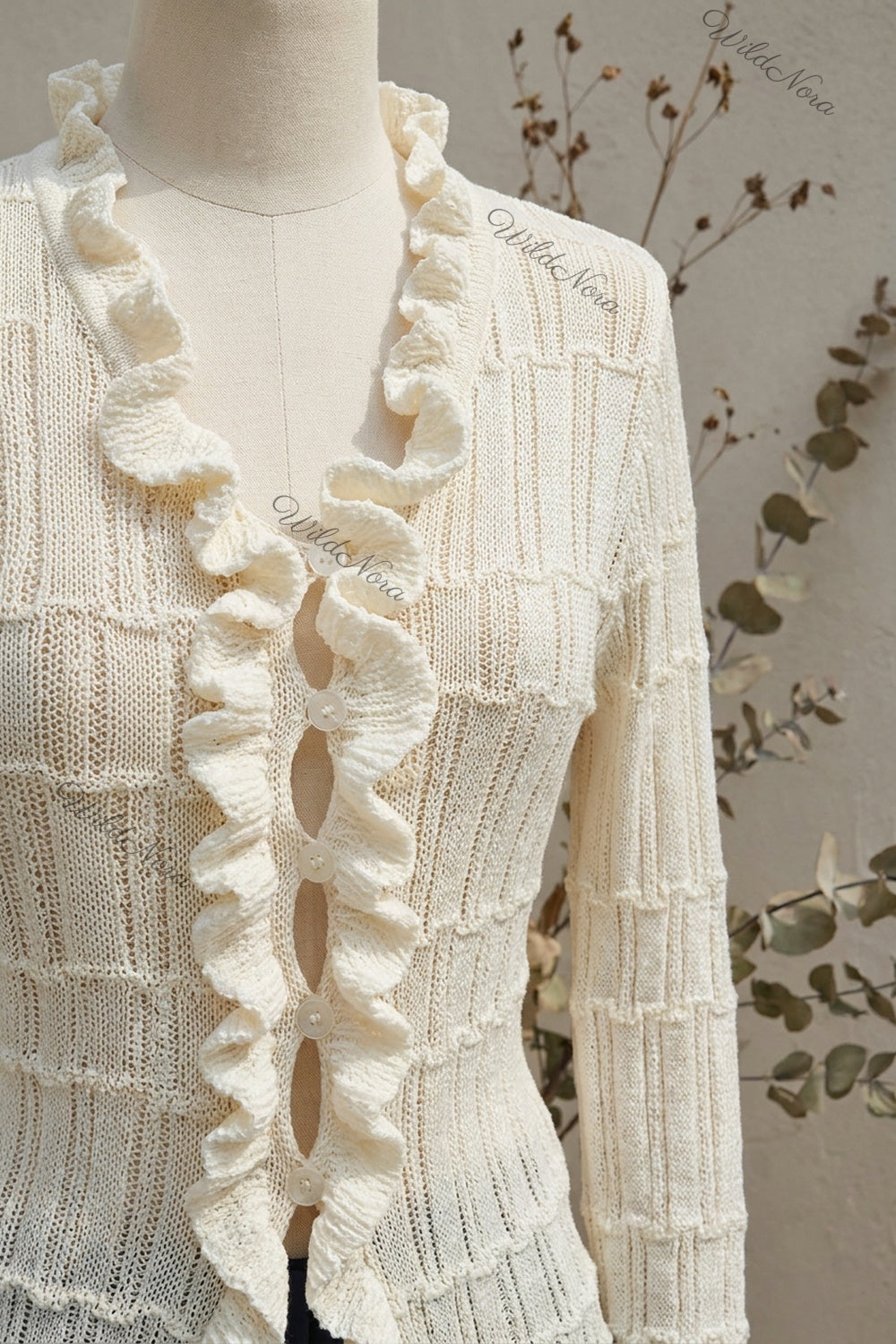 cream textured open-knit fitted cardigan cream textured open-knit cardigan - product view 7