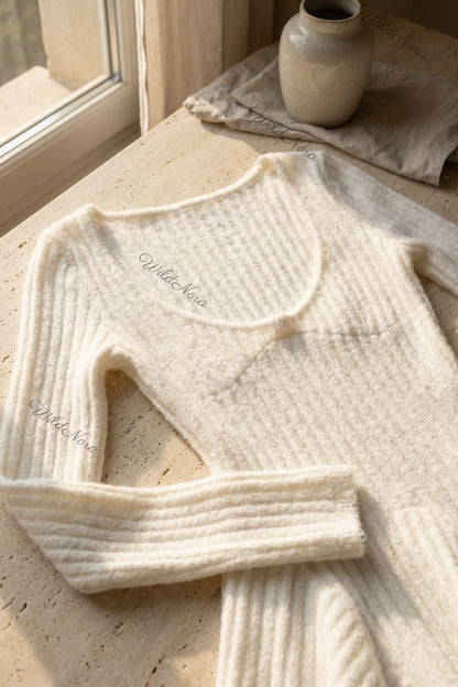 White Textured Knit Fit-and-Flare Mini Dress white textured knit dress - product view 7