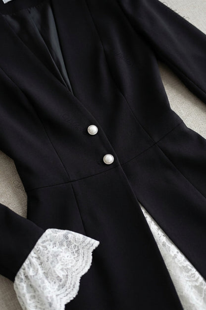 Black Woven Suiting Fitted A-Line Blazer Dress black woven suiting blazer dress - product view 7