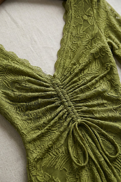 Olive Green Lace Mermaid Gown olive green lace gown - product view 7