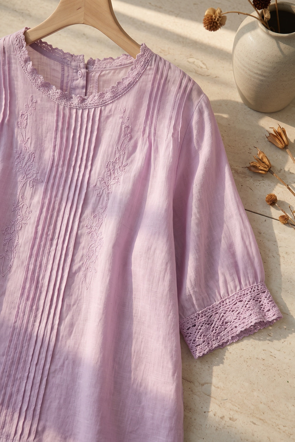 Lavender Linen-Cotton Blend Loose-Fit Boxy Blouse lavender linen-cotton blend blouse - product view 7