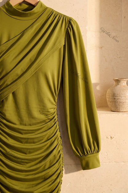 Olive Green Stretch Jersey Bodycon Dress olive-green stretch-jersey dress - product view 7