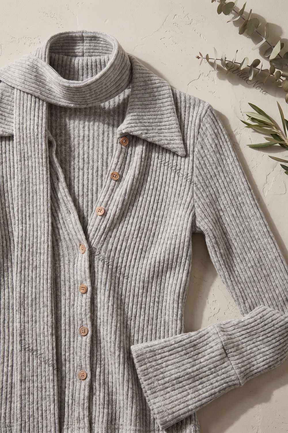 Heather Grey Ribbed Knit Fitted Cardigan heather grey ribbed knit cardigan - product view 7
