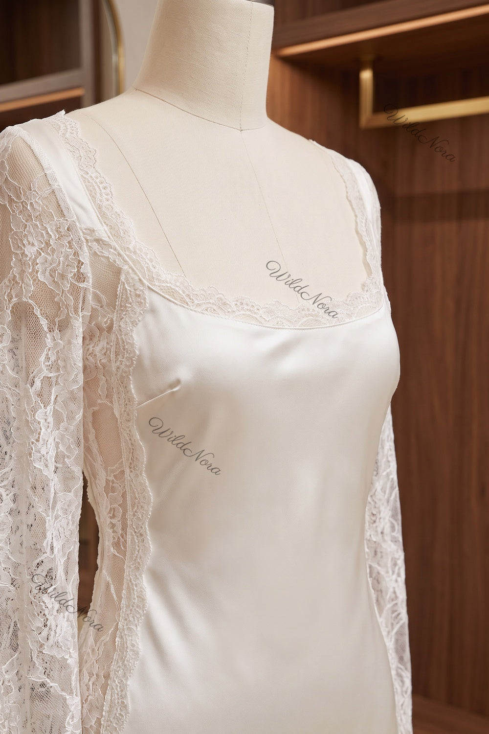 Ivory Satin and Lace Column Gown ivory satin gown - product view 7