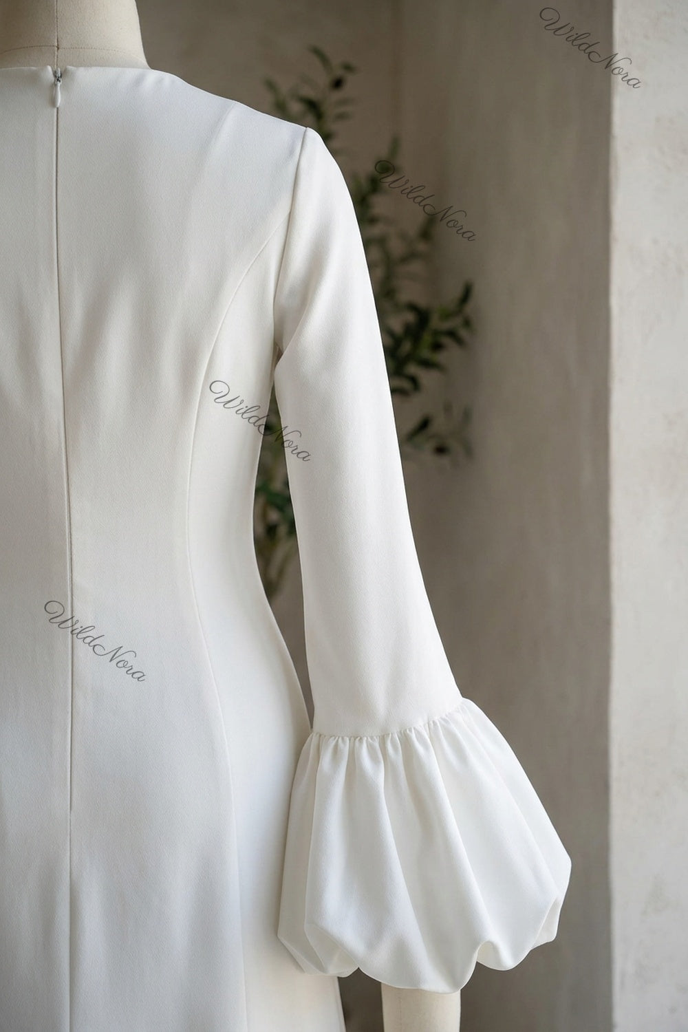 White Heavy Matte Crepe Mermaid Bubble Hem Gown white heavy matte crepe gown - product view 7