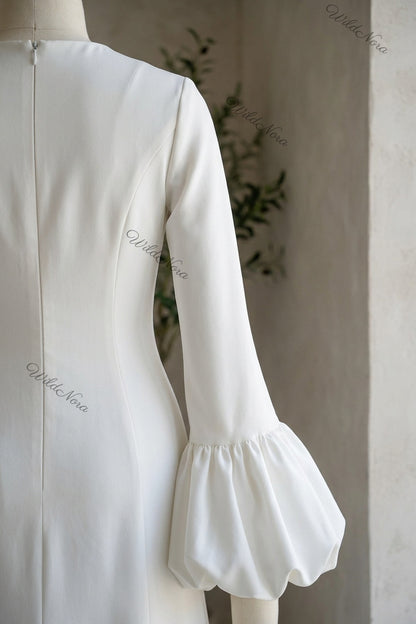 White Heavy Matte Crepe Mermaid Bubble Hem Gown white heavy matte crepe gown - product view 7