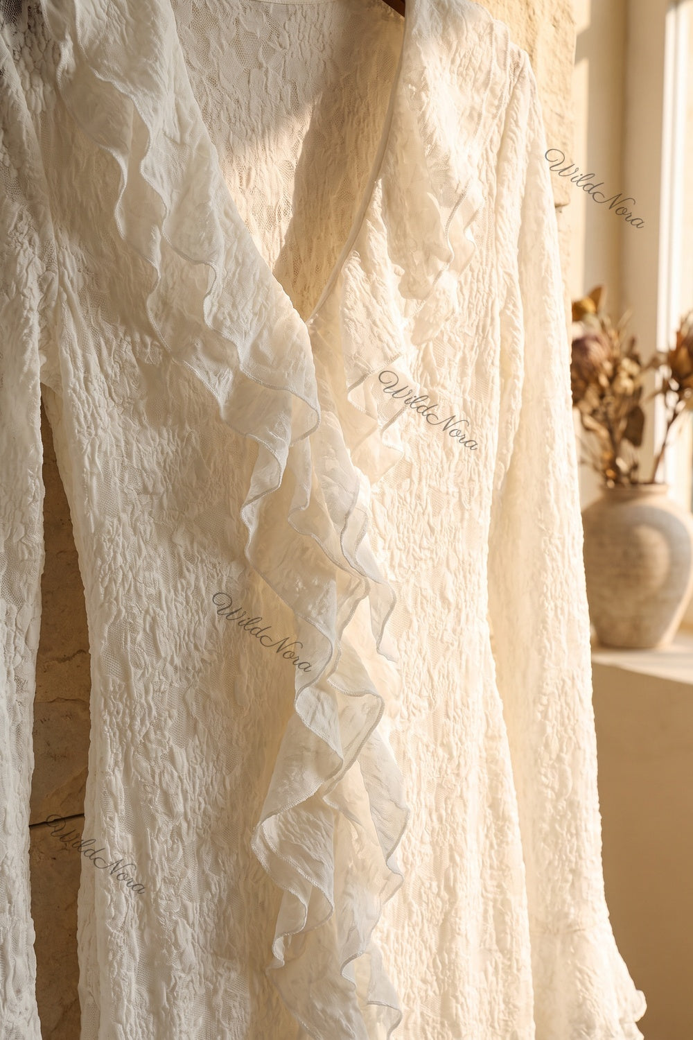 Off-White Semi-Sheer Textured Lace Slim-Fit Column Maxi Dress with Front Slit off-white semi-sheer textured lace maxi dress - product view 7