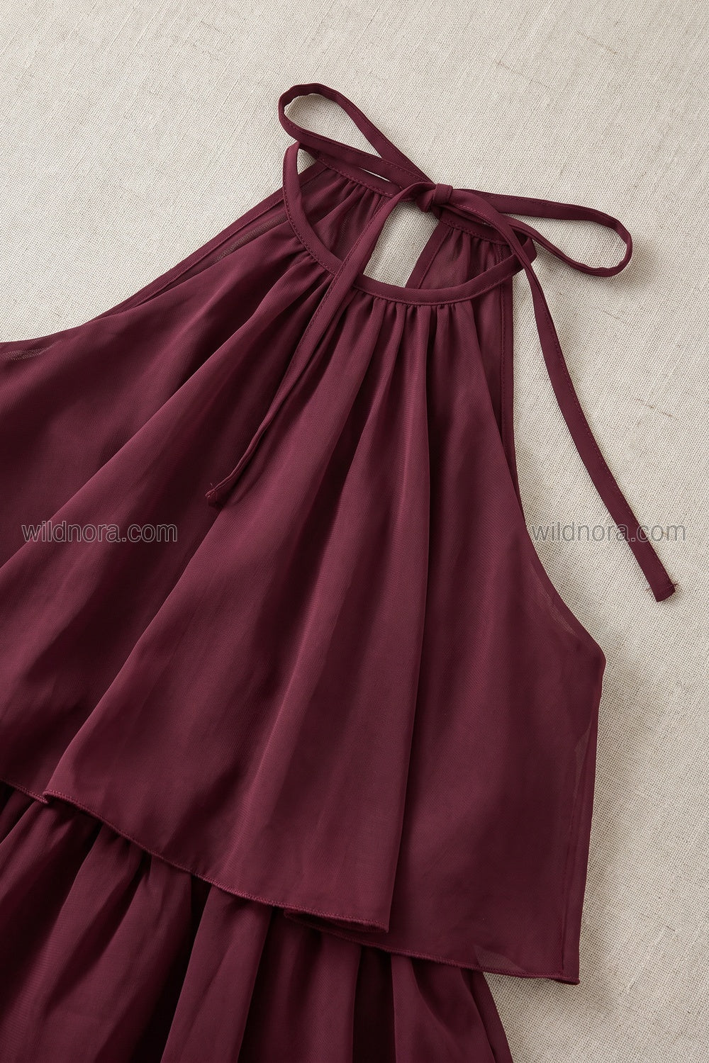 Burgundy Chiffon Tiered Ruffle Halter Romper burgundy chiffon tiered romper - product view 5