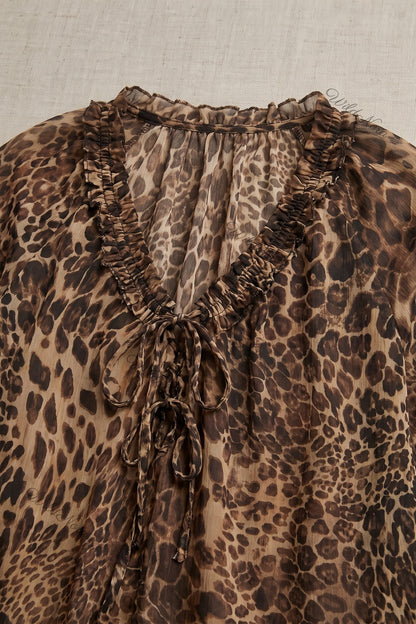 Brown Leopard Print Chiffon A-Line Tiered Dress brown, tan, black chiffon dress - product view 7