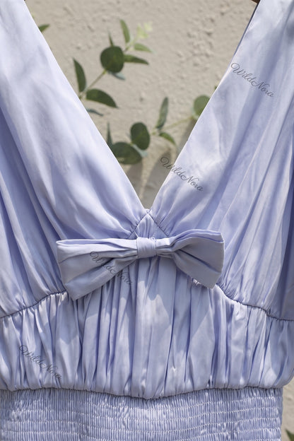 Light Lavender-Blue Synthetic Satin-Blend Fit-and-Flare Mini Dress light lavender-blue synthetic satin-blend dress - product view 7