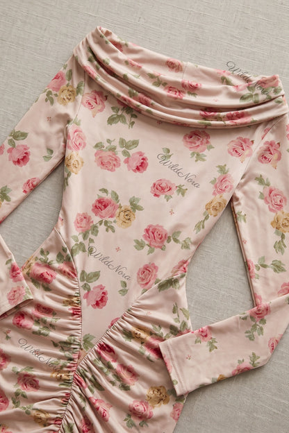 Pale Pink Floral Bodycon Sheath Dress pale pink, beige stretch jersey knit dress - product view 7