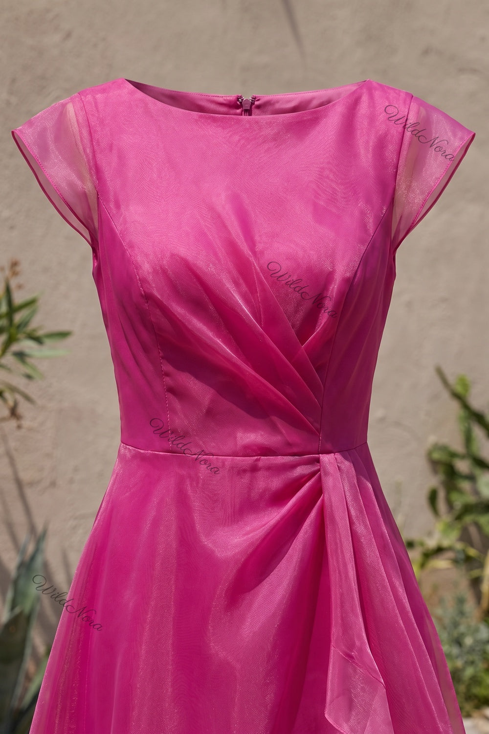 Magenta Organza A-Line Fit-and-Flare Midi Dress magenta organza dress - product view 7