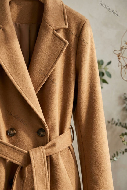 Camel Wool-Blend Felt Tailored A-Line Coat camel, tan wool-blend felt coat - product view 7