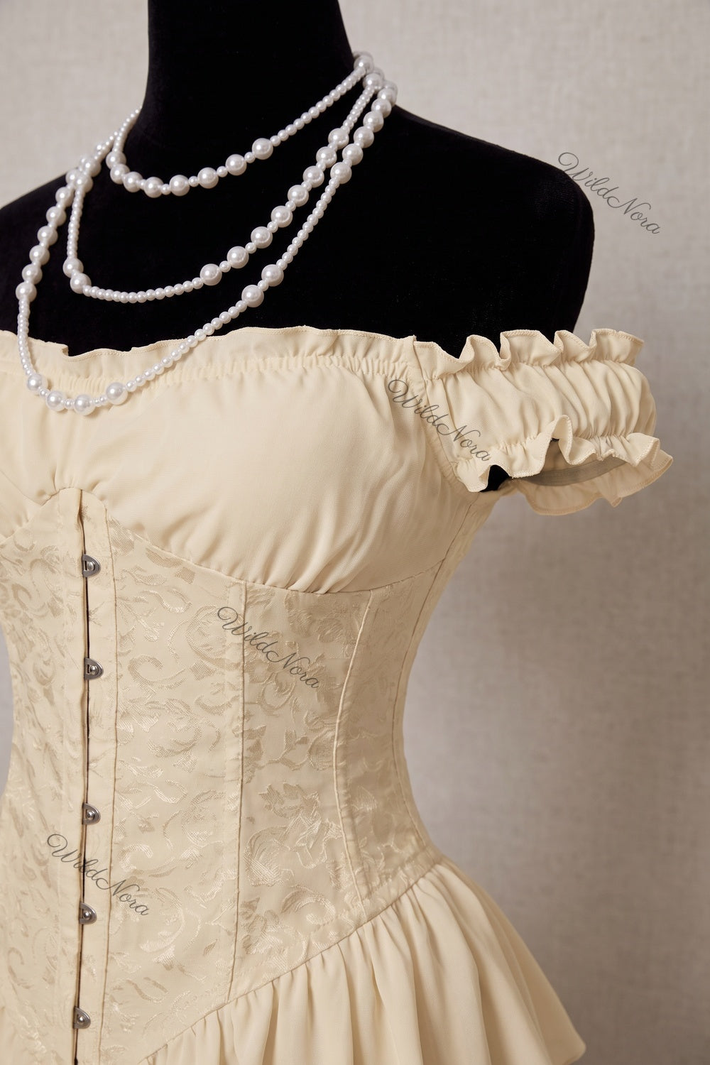 Cream Floral Jacquard Corset Dress cream jacquard lace corset dress - product view 7