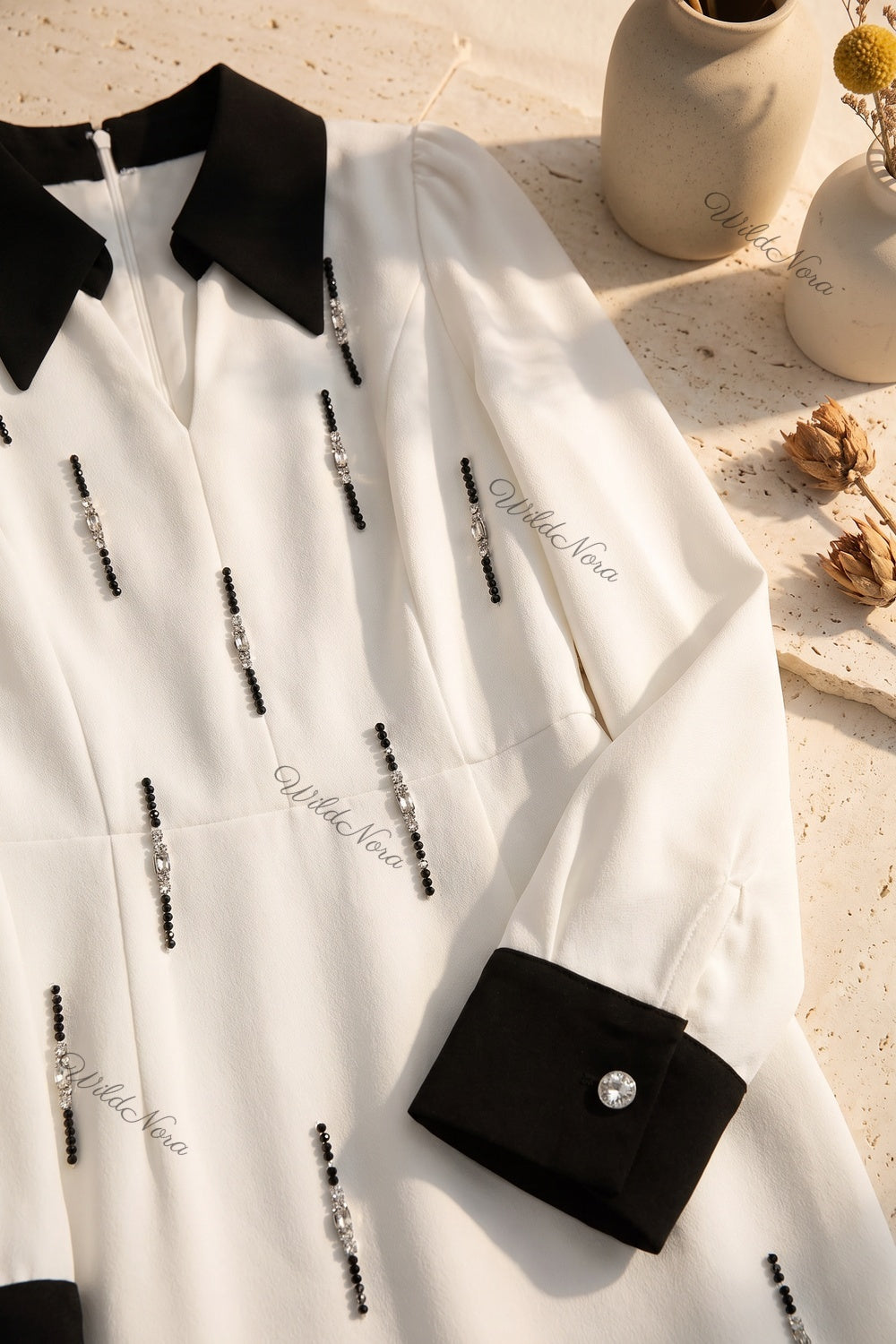 White Crepe A-Line Maxi Dress with Beaded Embellishments white crepe maxi dress - product view 7