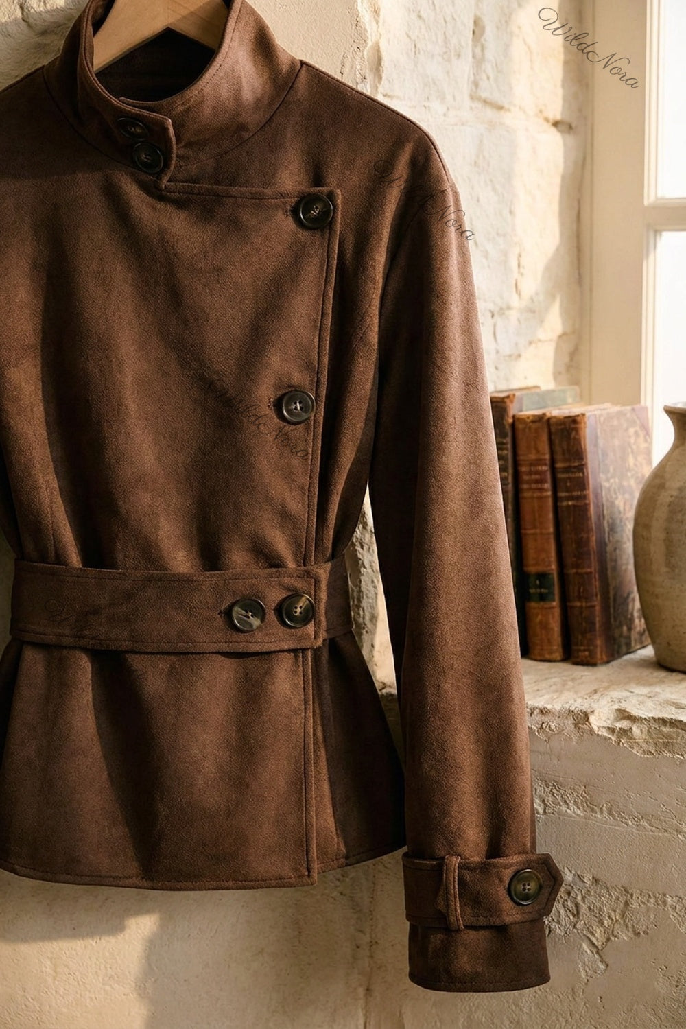 Chocolate Brown Faux-Suede Structured Belted Jacket chocolate brown faux-suede jacket - product view 7